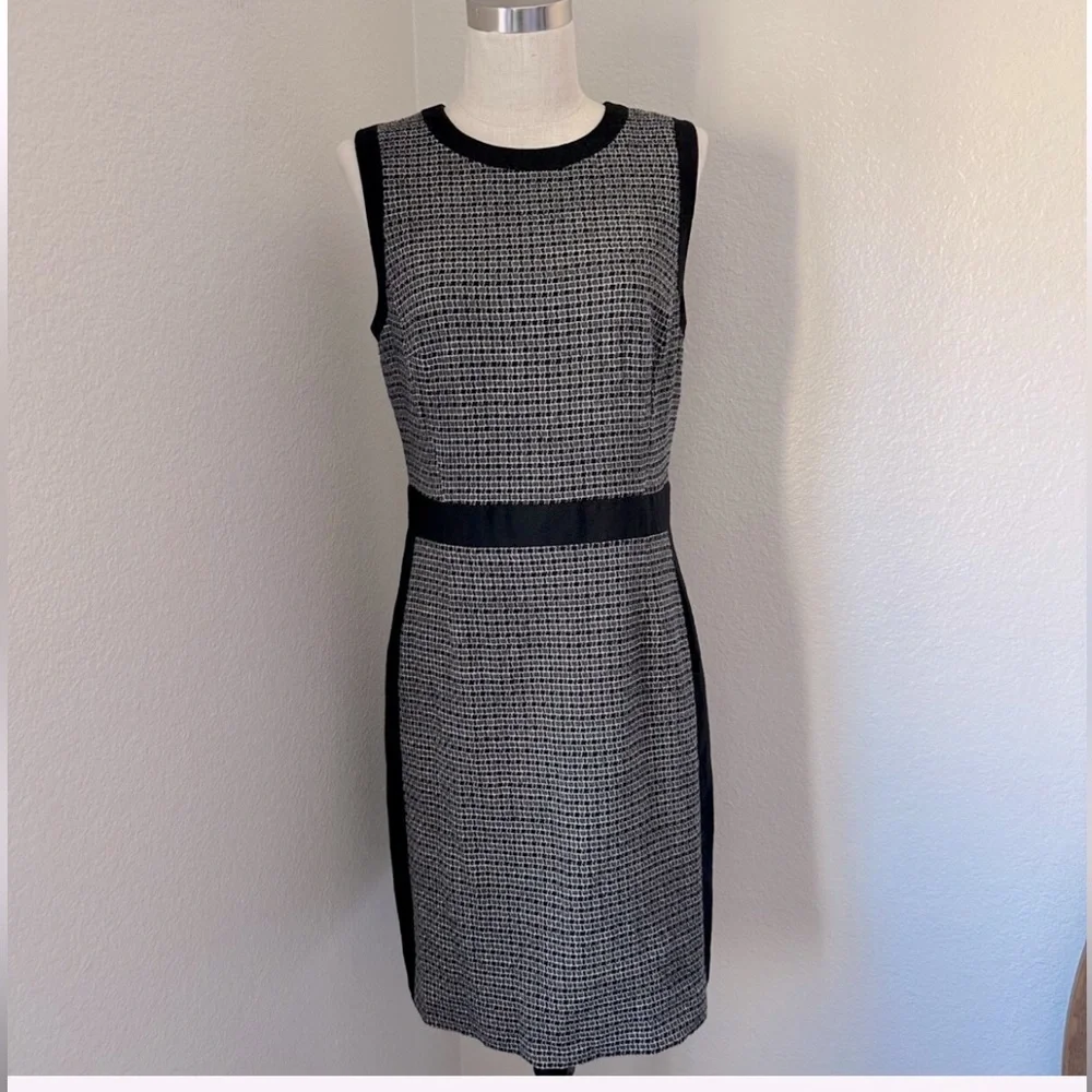 Boden dress - black/gray print wool sleeveless sheath, fully lined - Picture 1 of 9